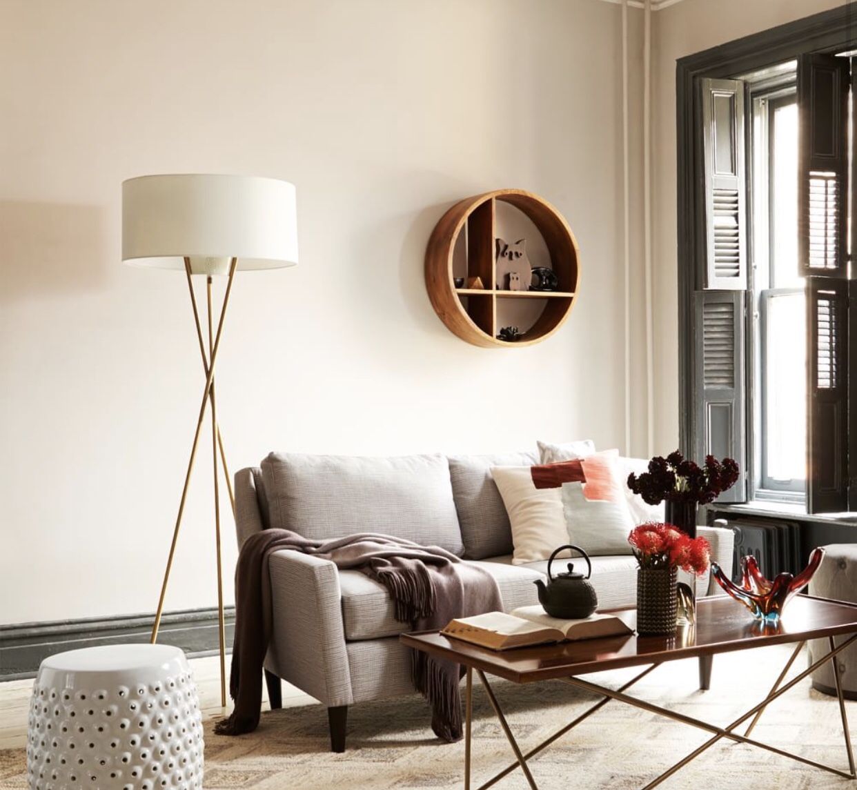 West Elm mid century Tripod floor lamp in antique brass