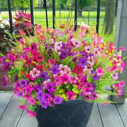 2-pack of Yastouay 12 Bundles Artificial Flowers for Outdoors, UV Resistant Artificial Outdoor Flowers No Fade Fake Outdoor Flowers Plants for Garden 