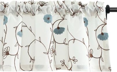 NEW VOGOL Floral Embroidered Window Valances (2 Panels) | Blue | Kitchen & Cafe Curtains