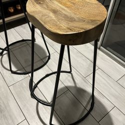 Set Of Three Wooden Bar Stools