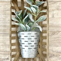 Tobacco Basket With Galvanized Pail Basket Farmstyle Farmhouse Decor 18” x 11"