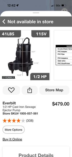1/2 HP 110V EVERBILT SUMP PUMP NEW