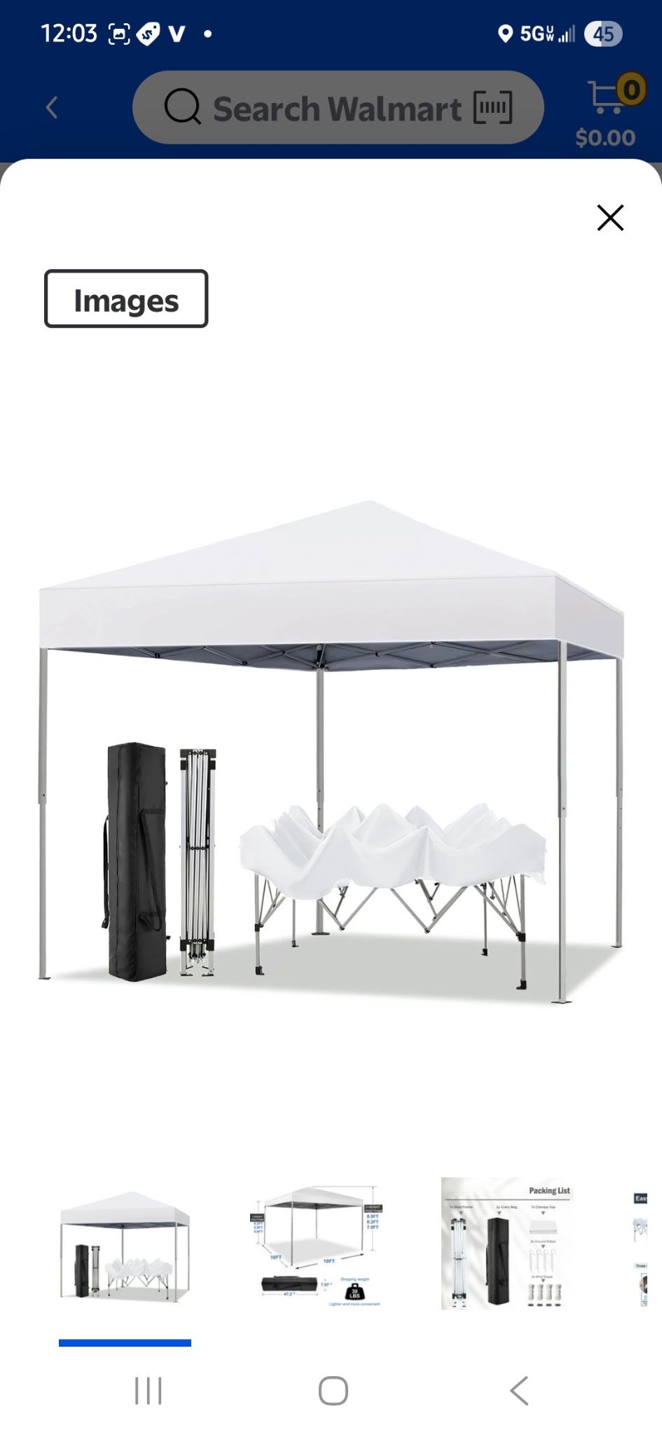 GVDV10 ft x 10 ft Easy Pop up Outdoor Canopy Tent, Straight Legs Instant Canopy for Outside with Carrying Bag, White 75$ Pick up Phoenix 43rd ave and