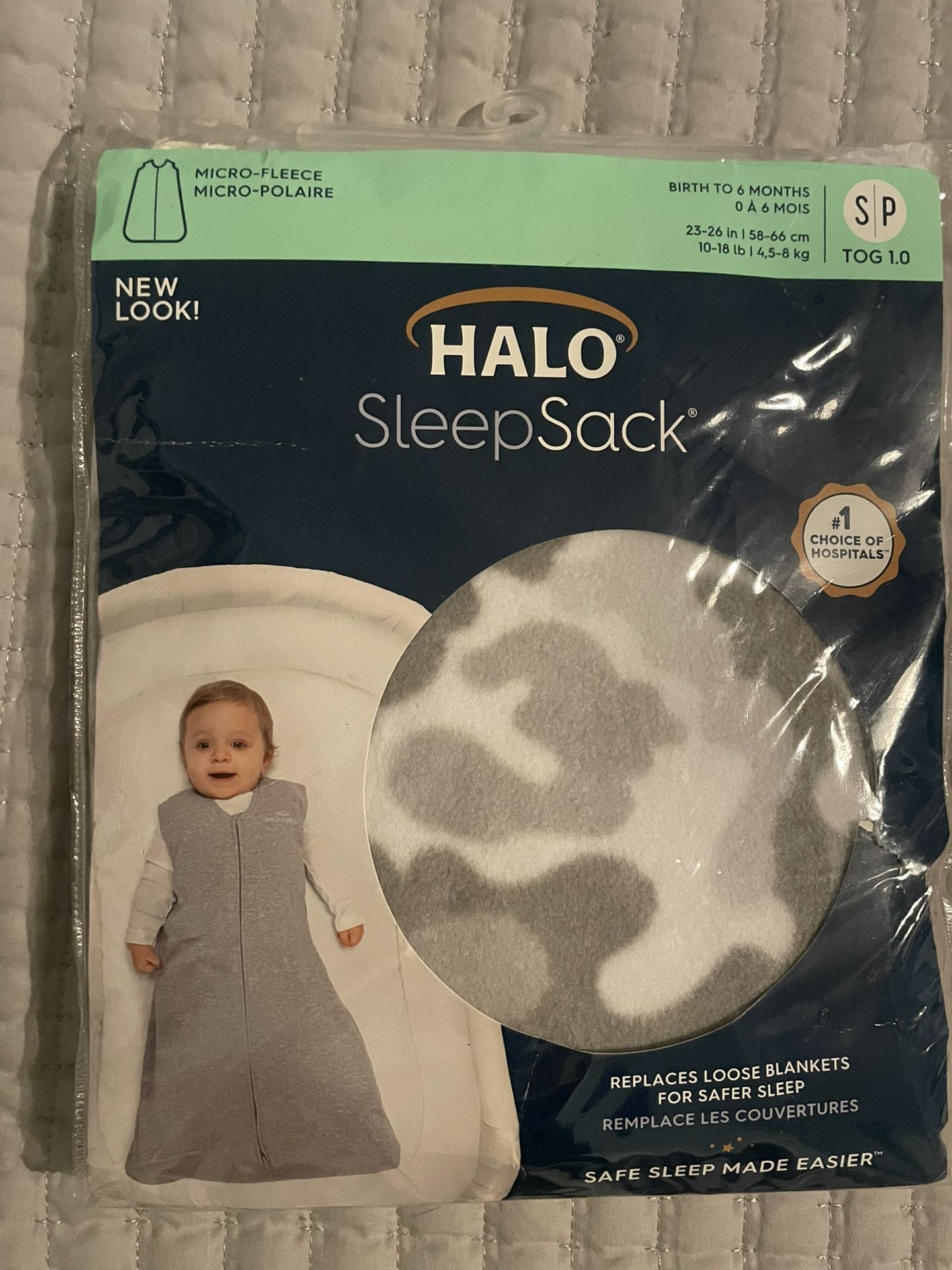 HALO Sleepsack Micro-Fleece Wearable Blanket Gray Small 0-6 m 10-18 Lb leopard
