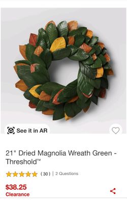 21" Dried Magnolia Wreath Green - Thresholdâ„¢