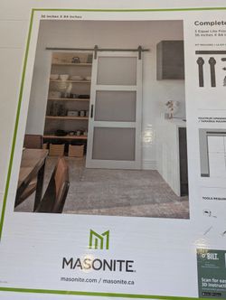36 in. x 84 in. 3 Lite Frosted Glass White Finished Composite Sliding Barn Door with Hardware Kit