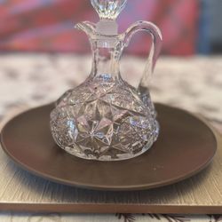 AMERICAN BRILLIANT 6 3/8" CUT GLASS CRUET w/ Scalloped STOPPER - HOBSTAR PATTERN