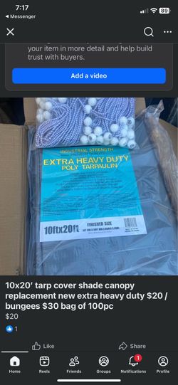 10x20’ tarp cover shade new $20 /bungees $20 bag of 100pcs
