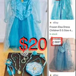 $20 Disney Parks Authentic Frozen Costume with Jewelry and accessories like New size 6 all included