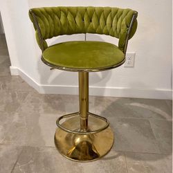 Set of 2 Bar Stools with Back and Footrest Green Velvet Counter Height Dining Chairs-Retro -Modern Bar Stool Chairs fit Counter  