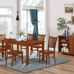7 PC Warm Brown Dining Table Set