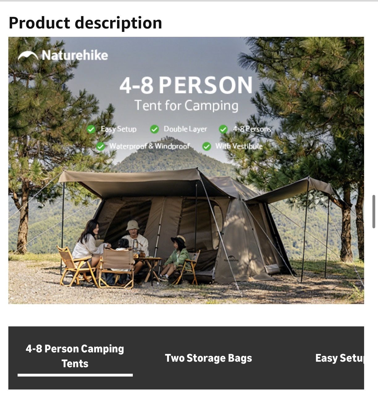 Naturehike Village Instant Tent, 4 Person 8 Person Camping Tent with Full Rainfly, Waterproof Large