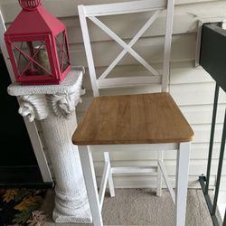 White Barstool With Wooden Seat, All Wood