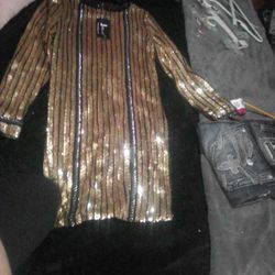 Gold And Black Retro Sequence Dress With Matching Belt