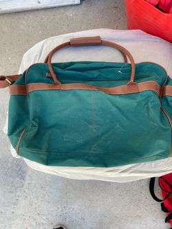 Vintage Ralph Lauren Green Canvas Duffle Bag with Leather Trim