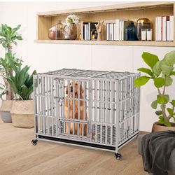 😀 42" Stackable Heavy Duty Dog Crate Pet Stainless Steel nnel Cage for Large Dogs 