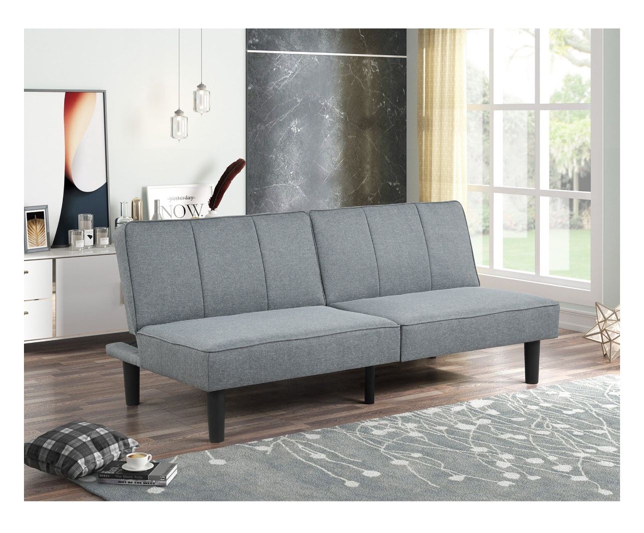 Brand New Mainstays 66" Studio Futon, Gray Linen Upholstery