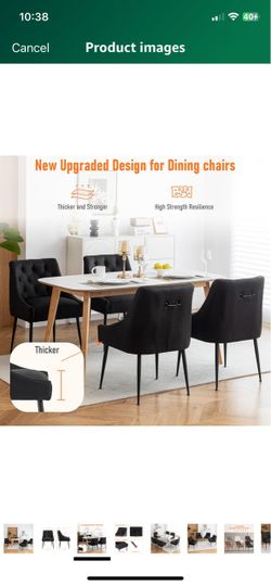 Dining Chairs Set of 4,  Faux Leather with Back Pull Rod. Black