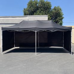 (New in box) $225 Black Heavy-Duty 10x20 ft Canopy Ez Pop Up Tent w/ 4 Sidewalls 