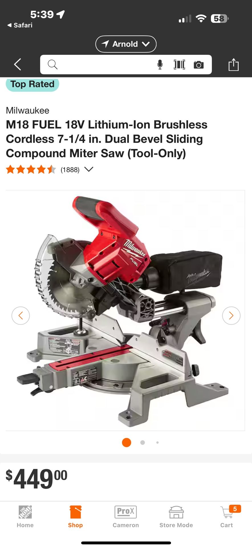 Milwaukee M18 FUEL 18V Lithium-lon Brushless Cordless 7-1/4 in. Dual Bevel Sliding Compound Miter Saw (Tool-Only)