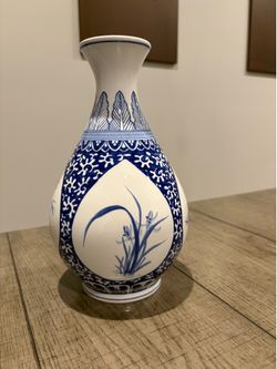 Blue and White Handpainted Vase