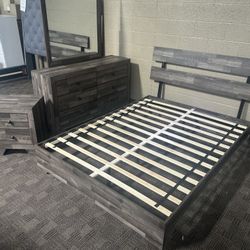 Brown Queen Bed Dresser Nightstand Set 