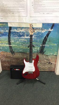 Guitar & Amp Package Left Handed Lyx Pro Guitar Red Finish Great Sound