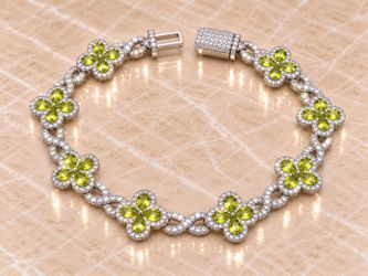 25ct Lime Green Moissanite Bracelet 925 Sterling Silver Floral Clover Tennis NEW