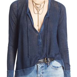 Free People We The Free Affogato Hacci Oversized Tunic Taupe Blue Boho S Small