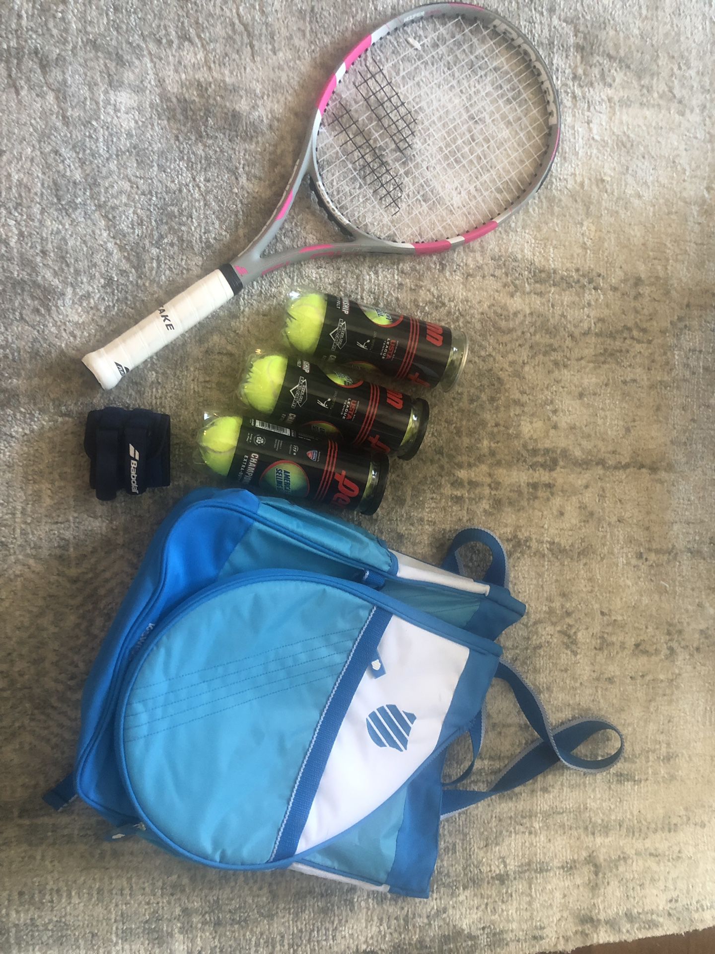 Babolat tennis racket and accessories