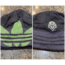 Adidas Seattle Sounders FC Beanie MLS Knit Hat Trefoil Logo Black Green OSFM
