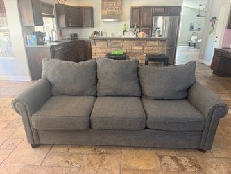 Gray 3-Seat Upholstered Sofa with Roll Arms