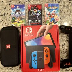 Nintendo Switch OLED /w 3 Games, Case, & ZenGrip Ronin