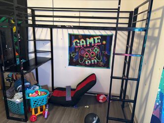 Twin loft bed frame with desk