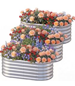 3 Pack Galvanized Raised Garden Beds 4x2x1.5 FT Planter Boxes