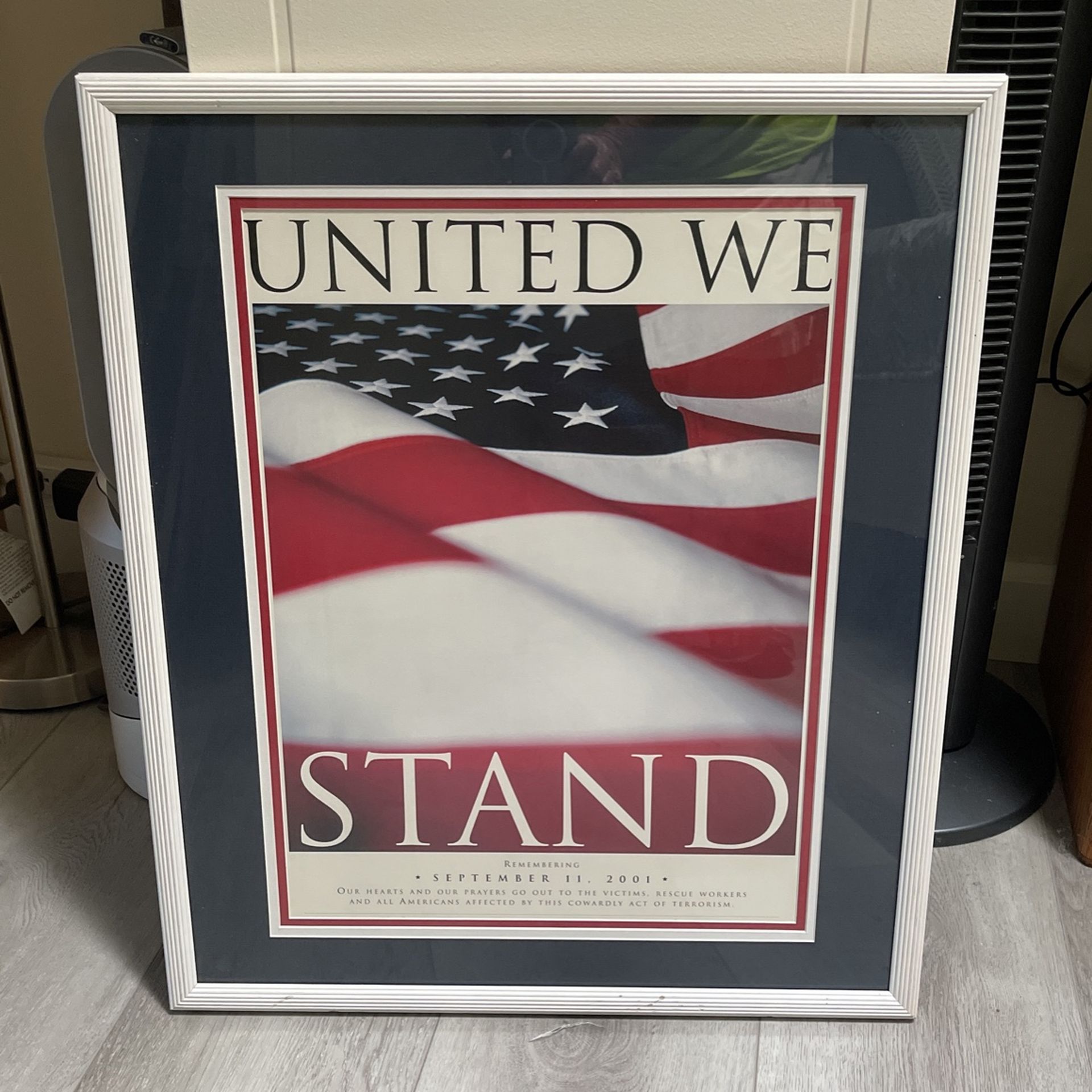 9/11 UNITED WE STAND Remembering 9/11 Framed Poster Wood & Glass