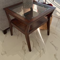 (2) WOOD and GLASS END TABLES