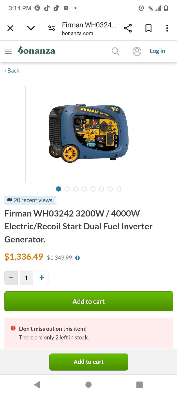Firman WHO3242 Dual Fuel Generator In Great Condition Retails For $1,300 Before Tax Selling For $500