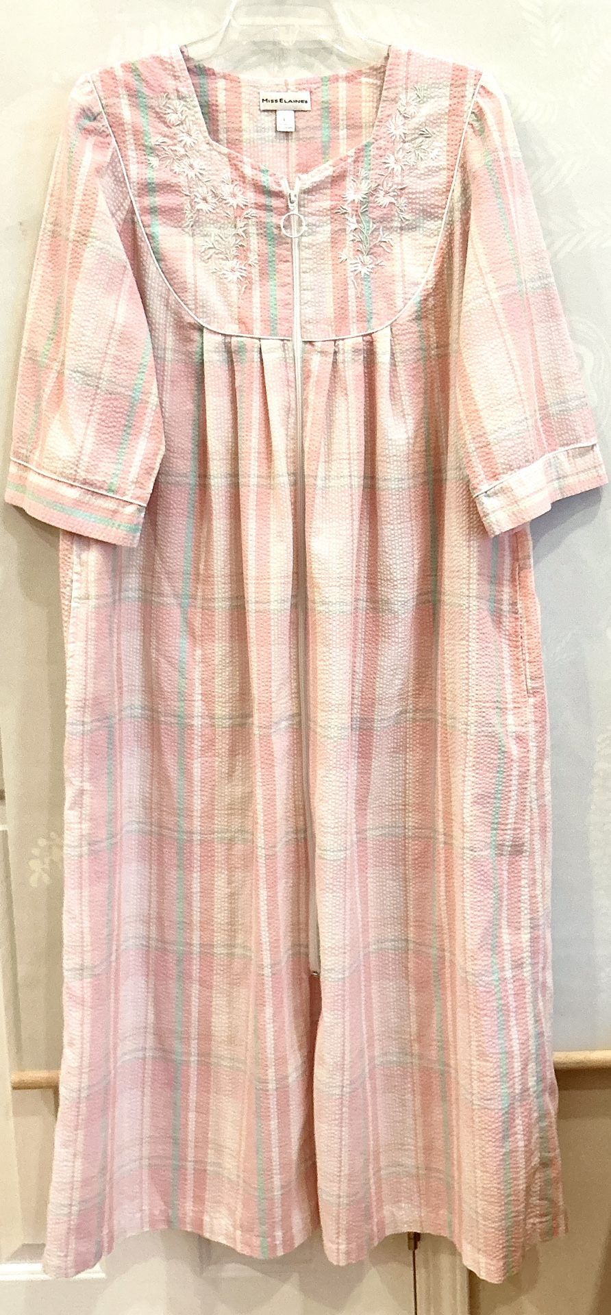 MISS ELAINE LONG FULL LENGTH ZIP FRONT 3/4 Sleeve 2 Pockets ROBE Sz L