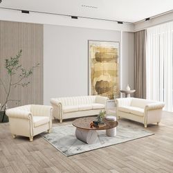 Beige Flannelette Sofa Set