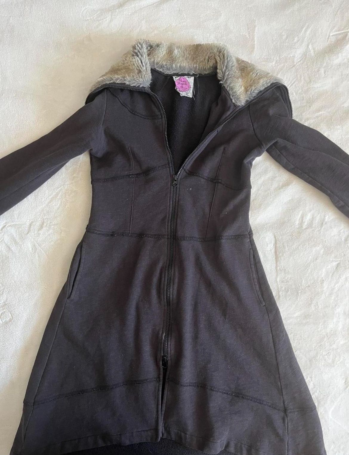 Rare Vintage Free People Full Zipper Long Style Fur Trimmed Collar Lightweight Jacket