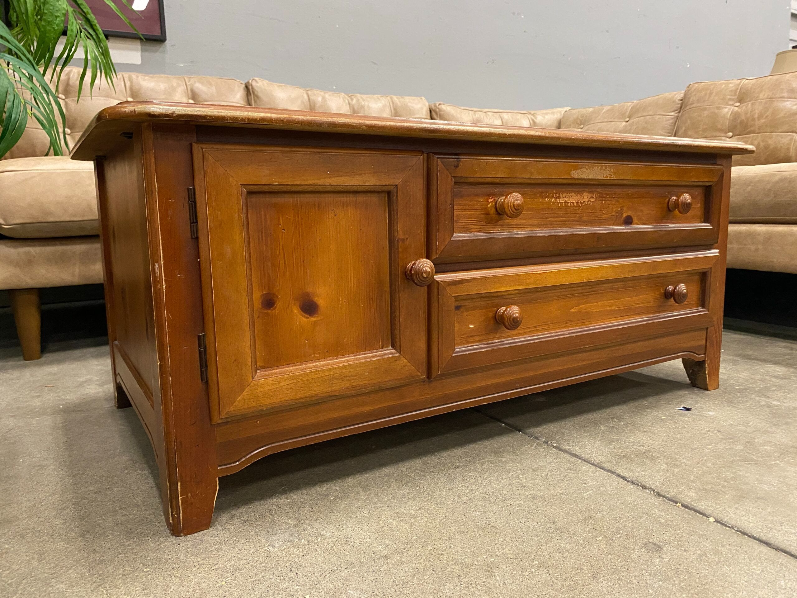 Wooden Coffee Table with Checkered Top and Storage