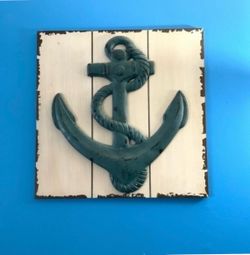 Nautical Tropical Imports Distress Blue Wood Anchor Hanging Wall Decor