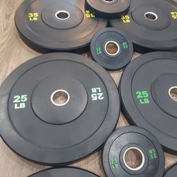 Color Coded Olympic Black Bumper Weight Plates  Set (2x10lb-2x25lb-2x35lb-2x45lb,2×5lb,2×2,5lb)