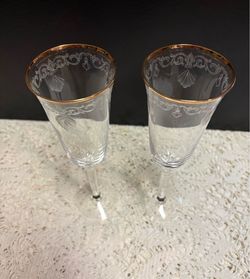 Lenox made in USA glasses Classic Shell Wedding Champagne Gold Trimmed Crystal 12 total like new glasses flutes