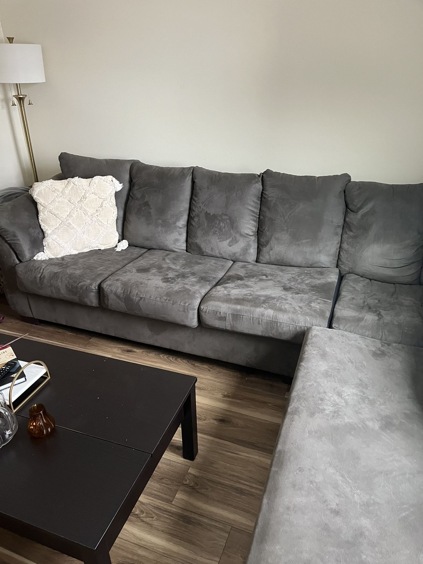 Grey Couch With Ottoman