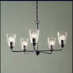 New in Box 5-Light Chandelier with Clear Glass in Black