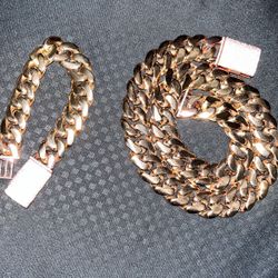 Rose Gold 28 Inch Cuban Link Set