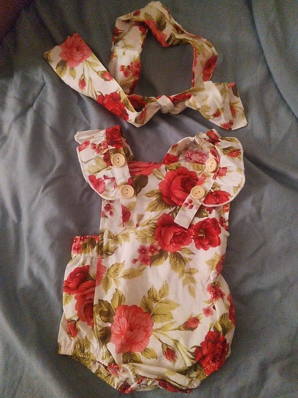 3 Months Girls Jumper Set With HEADBAND Red Flower