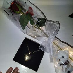 Artificial Rose With Heart Locket Necklace. Can Put Pictures In Necklace 